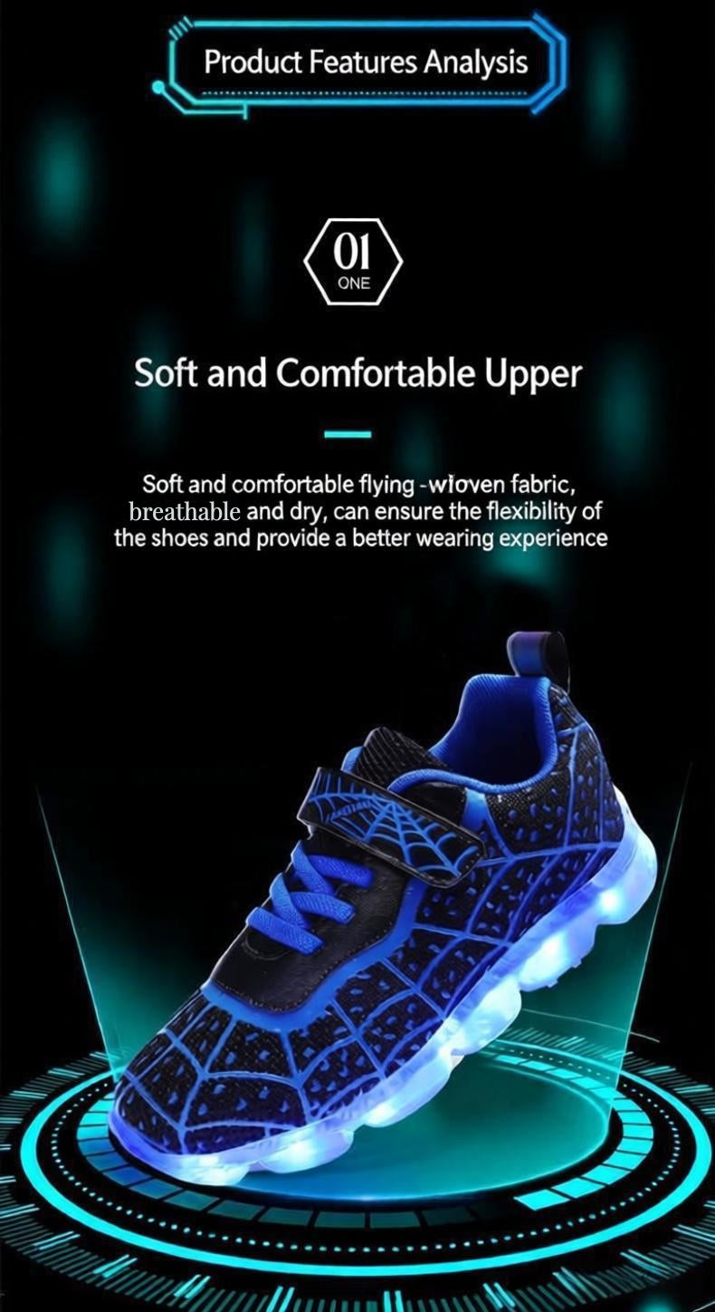 ‌Kids Light Up Shoes LED Sneakers with Spider Web Design | USB Rechargeable Flashing Shoes for Boys, Girls & Toddlers | Perfect Birthday/Thanksgiving/Christmas Gift