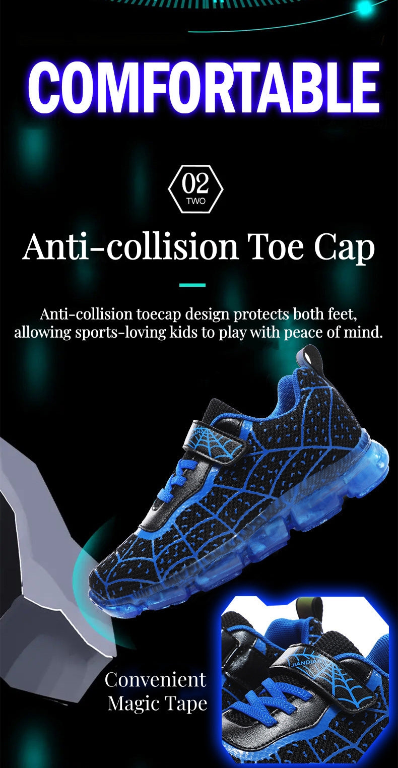 ‌Kids Light Up Shoes LED Sneakers with Spider Web Design | USB Rechargeable Flashing Shoes for Boys, Girls & Toddlers | Perfect Birthday/Thanksgiving/Christmas Gift