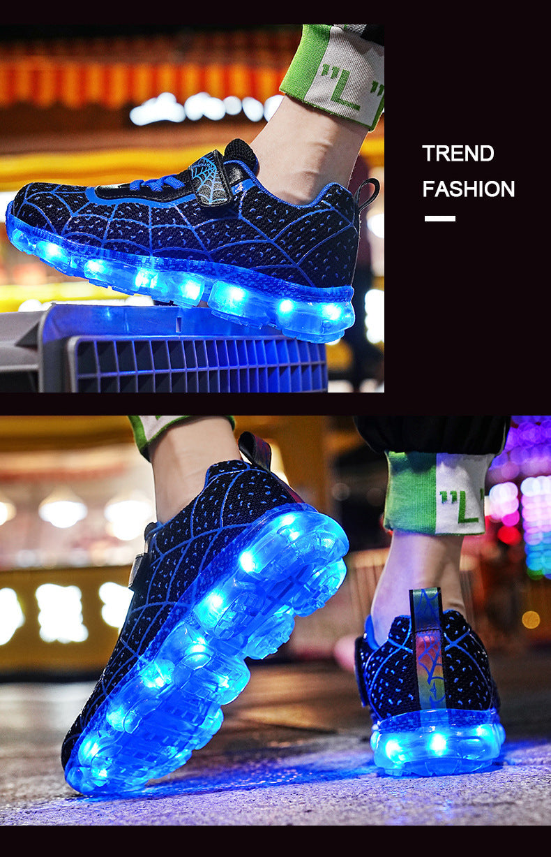 ‌Kids Light Up Shoes LED Sneakers with Spider Web Design | USB Rechargeable Flashing Shoes for Boys, Girls & Toddlers | Perfect Birthday/Thanksgiving/Christmas Gift