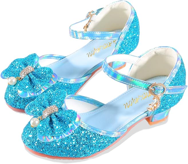 Girls Sandals Cosplay Clear Sparkle Jelly Dress Shoes with Bow Mary Jane Flats
