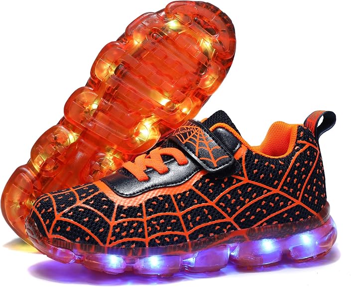 Kids Light Up Shoes Led Flash Sneakers with Spider Upper USB Charge for Boys Girls Toddles Best Gift for Birthday Thanksgiving Christmas Day