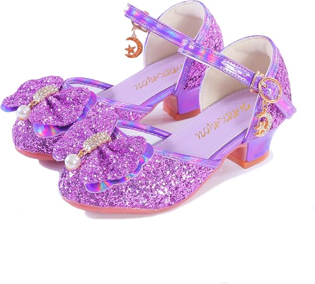 Girls Sandals Cosplay Clear Sparkle Jelly Dress Shoes with Bow Mary Jane Flats