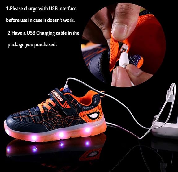 Kids Light Up Shoes Led Flash Sneakers with Spider Upper USB Charge for Boys Girls Toddles Best Gift for Birthday Thanksgiving Christmas Day