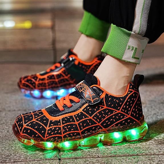 Kids Light Up Shoes Led Flash Sneakers with Spider Upper USB Charge for Boys Girls Toddles Best Gift for Birthday Thanksgiving Christmas Day