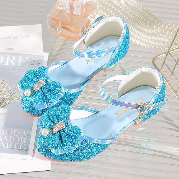 Girls Sandals Cosplay Clear Sparkle Jelly Dress Shoes with Bow Mary Jane Flats