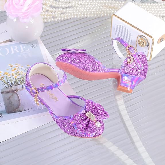 Girls Sandals Cosplay Clear Sparkle Jelly Dress Shoes with Bow Mary Jane Flats