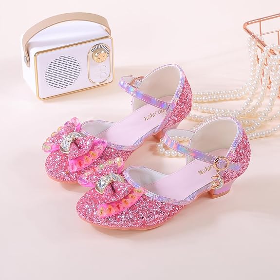 Girls Sandals Cosplay Clear Sparkle Jelly Dress Shoes with Bow Mary Jane Flats