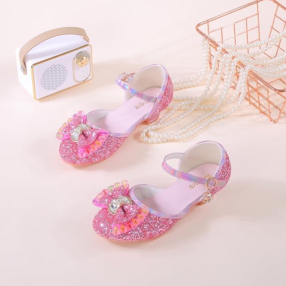 Girls Sandals Cosplay Clear Sparkle Jelly Dress Shoes with Bow Mary Jane Flats