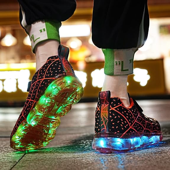 Kids Light Up Shoes Led Flash Sneakers with Spider Upper USB Charge for Boys Girls Toddles Best Gift for Birthday Thanksgiving Christmas Day