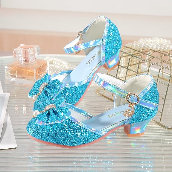 Girls Sandals Cosplay Clear Sparkle Jelly Dress Shoes with Bow Mary Jane Flats