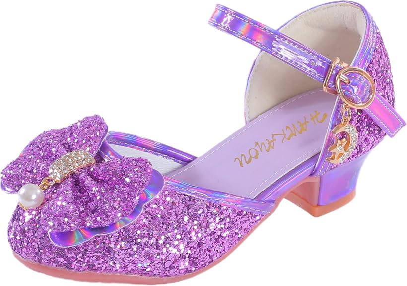 Girls Sandals Cosplay Clear Sparkle Jelly Dress Shoes with Bow Mary Jane Flats