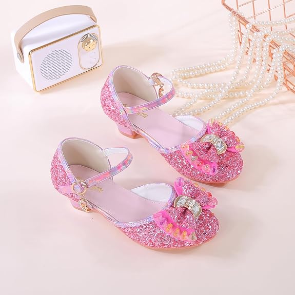 Girls Sandals Cosplay Clear Sparkle Jelly Dress Shoes with Bow Mary Jane Flats