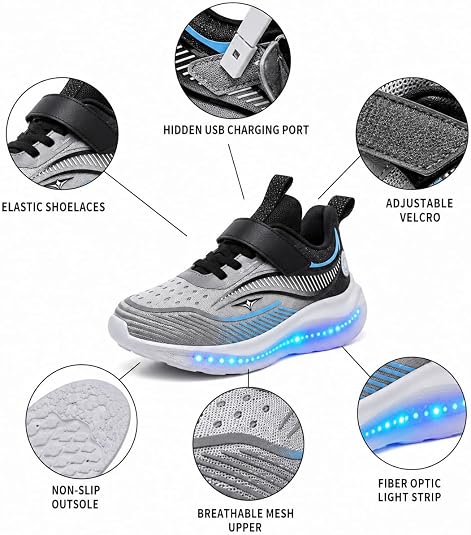 Kids Light Up Shoes, USB Rechargeable Sneakers for Boys and Girls