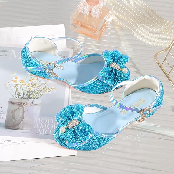 Girls Sandals Cosplay Clear Sparkle Jelly Dress Shoes with Bow Mary Jane Flats