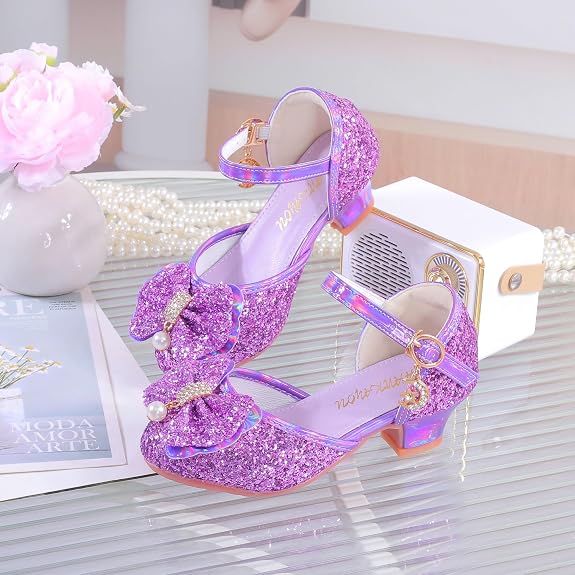 Girls Sandals Cosplay Clear Sparkle Jelly Dress Shoes with Bow Mary Jane Flats