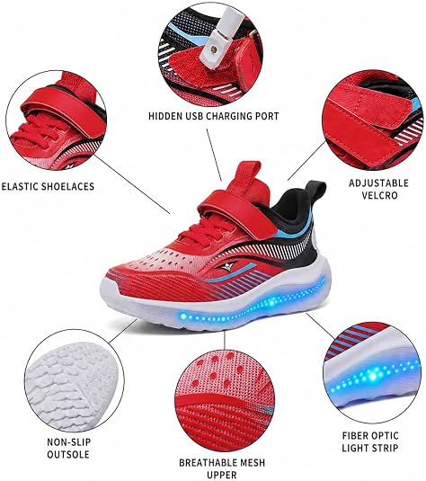 Kids Light Up Shoes, USB Rechargeable Sneakers for Boys and Girls