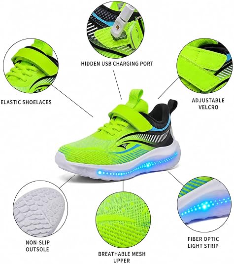 Kids Light Up Shoes, USB Rechargeable Sneakers for Boys and Girls