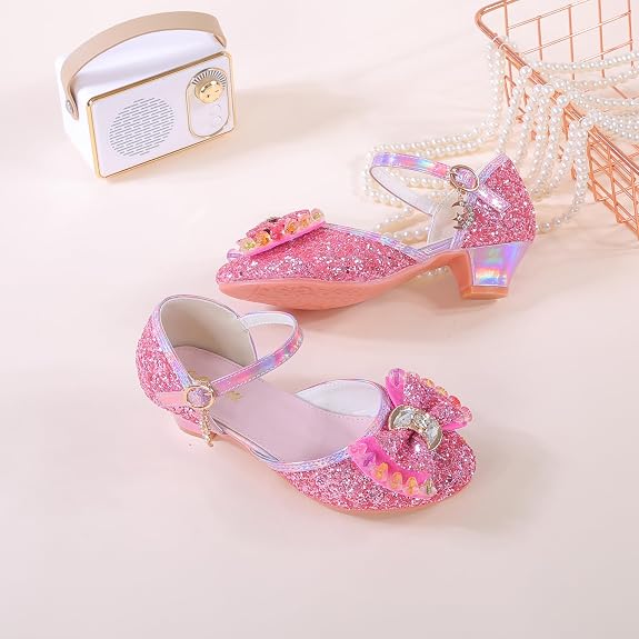 Girls Sandals Cosplay Clear Sparkle Jelly Dress Shoes with Bow Mary Jane Flats