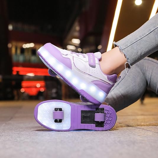 Kids LED Light up Shoes Wheel Shoes USB Charging Roller Skate Shoes Sneakers Girls Boys Kids Best Gift for Birthday Halloween Christmas