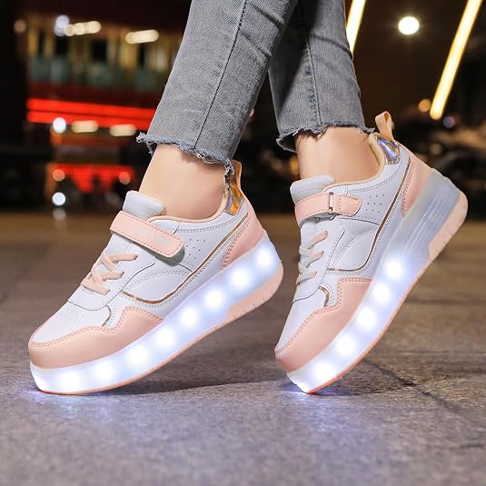 Kids LED Light up Shoes Wheel Shoes USB Charging Roller Skate Shoes Sneakers Girls Boys Kids Best Gift for Birthday Halloween Christmas