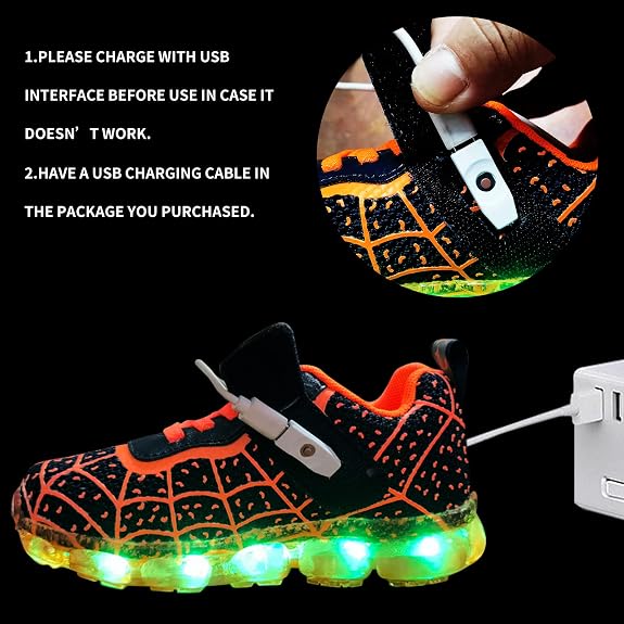 Kids Light Up Shoes Led Flash Sneakers with Spider Upper USB Charge for Boys Girls Toddles Best Gift for Birthday Thanksgiving Christmas Day