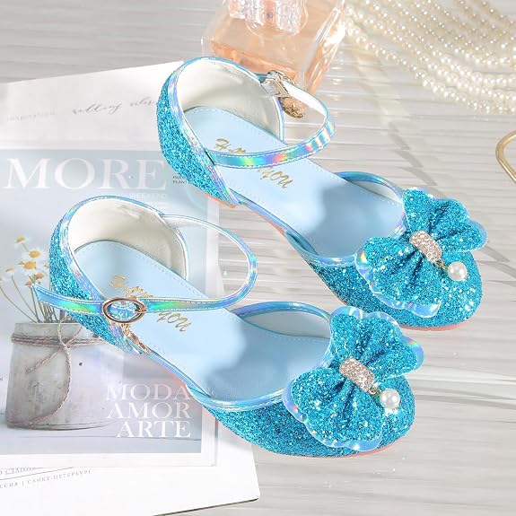 Girls Sandals Cosplay Clear Sparkle Jelly Dress Shoes with Bow Mary Jane Flats