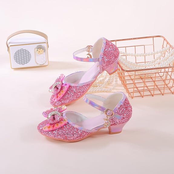 Girls Sandals Cosplay Clear Sparkle Jelly Dress Shoes with Bow Mary Jane Flats
