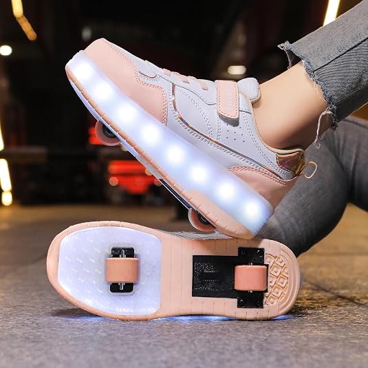 Kids LED Light up Shoes Wheel Shoes USB Charging Roller Skate Shoes Sneakers Girls Boys Kids Best Gift for Birthday Halloween Christmas