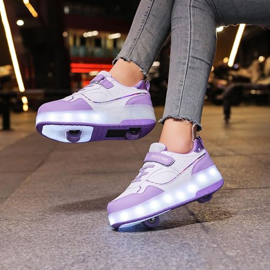 Kids LED Light up Shoes Wheel Shoes USB Charging Roller Skate Shoes Sneakers Girls Boys Kids Best Gift for Birthday Halloween Christmas