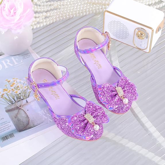Girls Sandals Cosplay Clear Sparkle Jelly Dress Shoes with Bow Mary Jane Flats