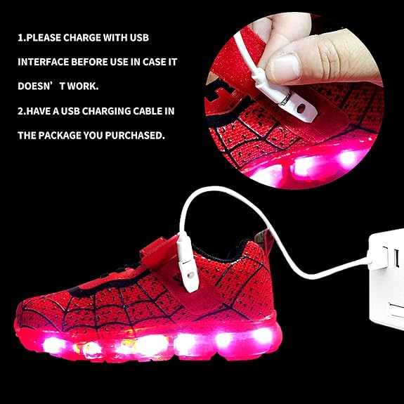Kids Light Up Shoes Led Flash Sneakers with Spider Upper USB Charge for Boys Toddles Best Gift for Birthday Thanksgiving Christmas Day