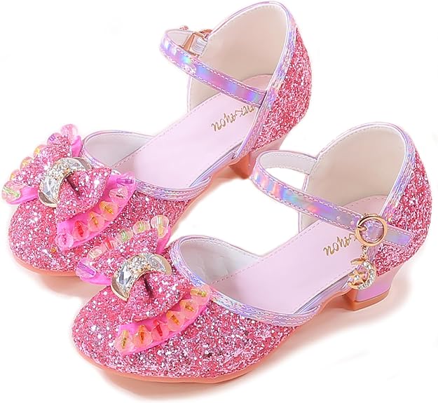 Girls Sandals Cosplay Clear Sparkle Jelly Dress Shoes with Bow Mary Jane Flats