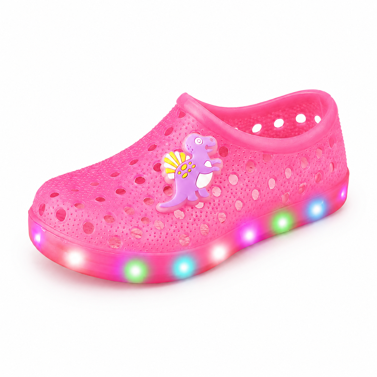 YUNICUS Toddler Girls’ Clear Light-Up Jelly Shoes with Dinosaur Charm and Breathable Holes