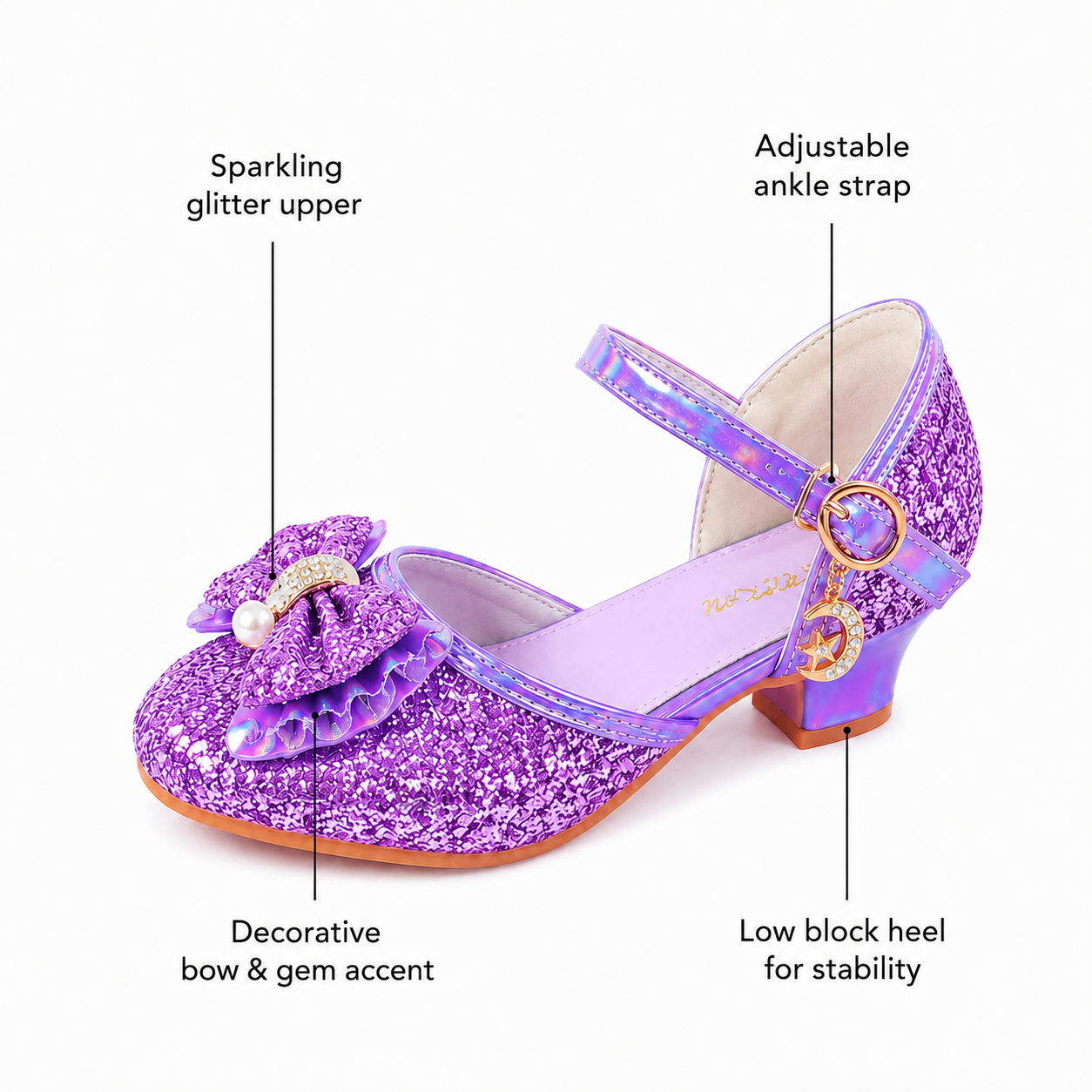 YUNICUS Girls’ Pink Glitter Mary Jane Shoes with Bow | Party Dress Heels €21,95