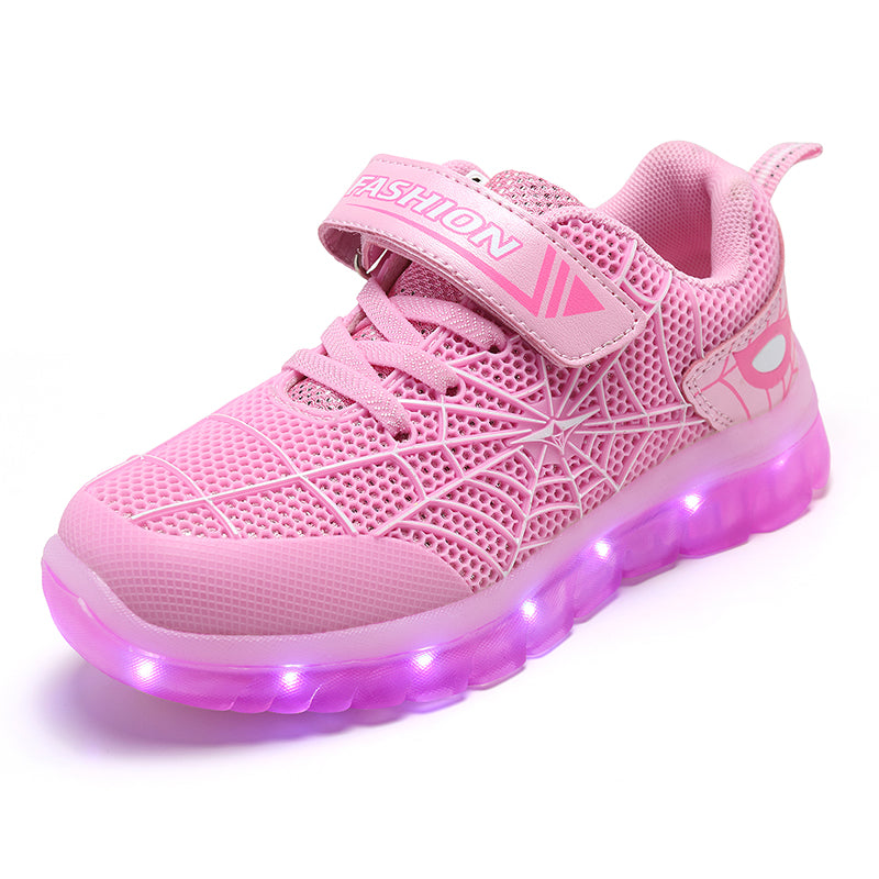 Kids Light Up Shoes - LED Flash Sneakers with Spider Upper, USB Rechargeable - Ideal for Boys, Girls, and Toddlers
