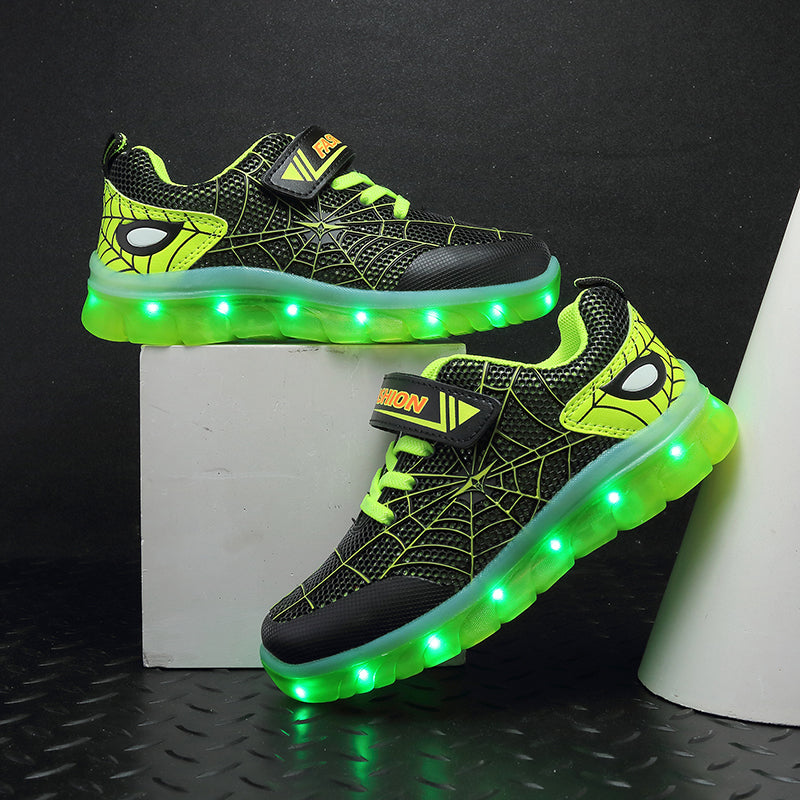 Kids Light Up Shoes Led Flash Sneakers with Spider Upper USB Charge for Boys Girls Toddles Best Gift for Birthday Thanksgiving Christmas Day