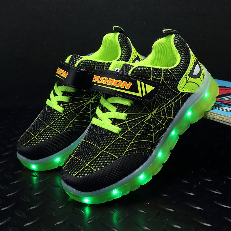 Kids Light Up Shoes Led Flash Sneakers with Spider Upper USB Charge for Boys Girls Toddles Best Gift for Birthday Thanksgiving Christmas Day