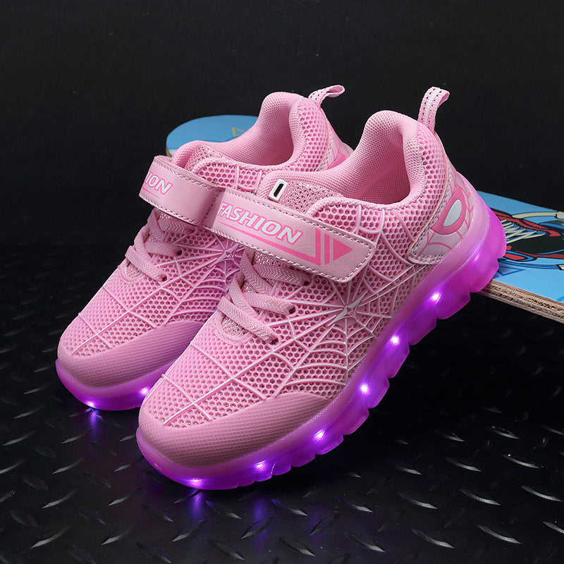 Kids Light Up Shoes - LED Flash Sneakers with Spider Upper, USB Rechargeable - Ideal for Boys, Girls, and Toddlers