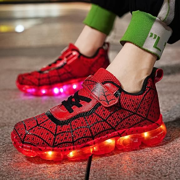 Kids Light Up Shoes Led Flash Sneakers with Spider Upper USB Charge for Boys Toddles Best Gift for Birthday Thanksgiving Christmas Day