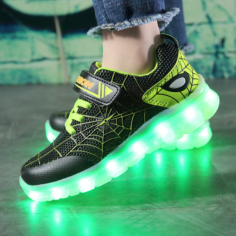 Kids Light Up Shoes Led Flash Sneakers with Spider Upper USB Charge for Boys Girls Toddles Best Gift for Birthday Thanksgiving Christmas Day
