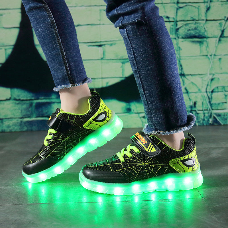 Kids Light Up Shoes Led Flash Sneakers with Spider Upper USB Charge for Boys Girls Toddles Best Gift for Birthday Thanksgiving Christmas Day