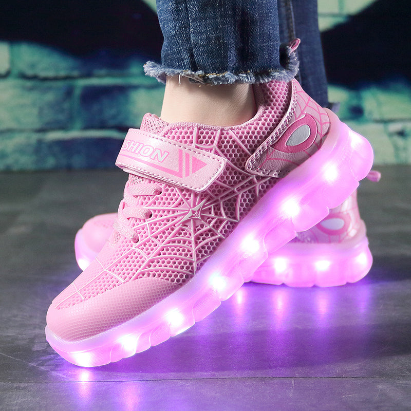 Kids Light Up Shoes - LED Flash Sneakers with Spider Upper, USB Rechargeable - Ideal for Boys, Girls, and Toddlers