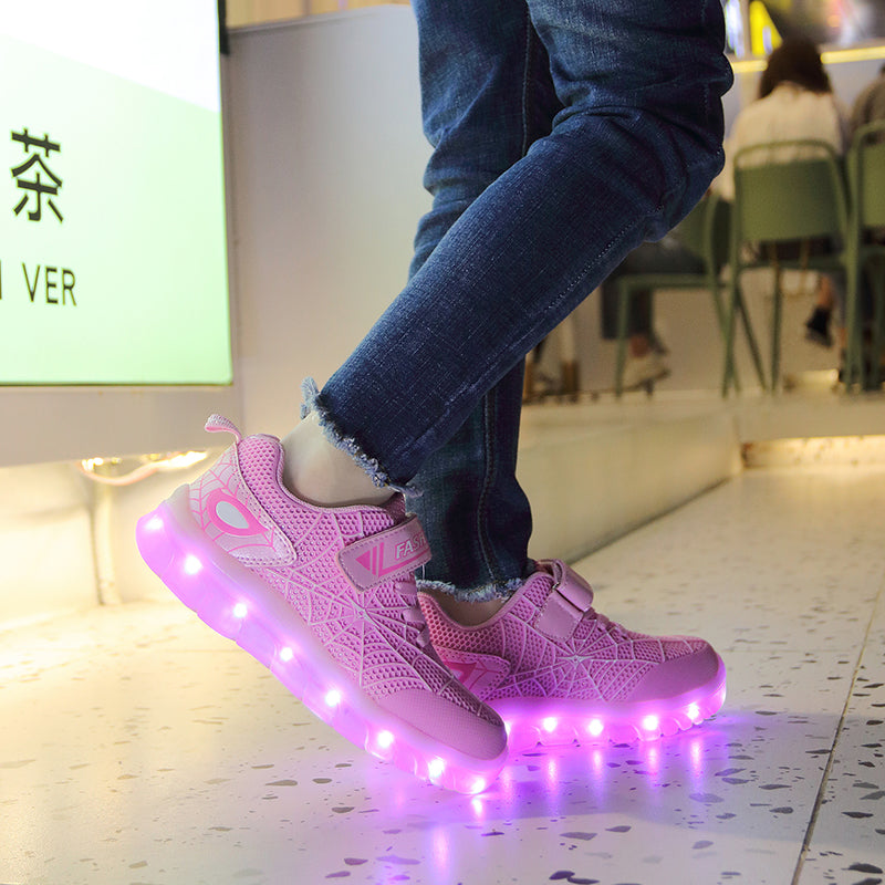 Kids Light Up Shoes - LED Flash Sneakers with Spider Upper, USB Rechargeable - Ideal for Boys, Girls, and Toddlers