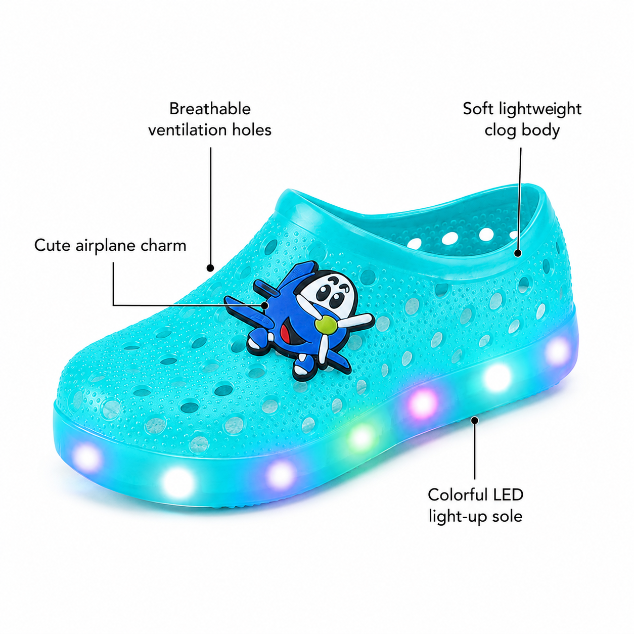 YUNICUS Toddler Girls’ Clear Light-Up Jelly Shoes with Dinosaur Charm and Breathable Holes