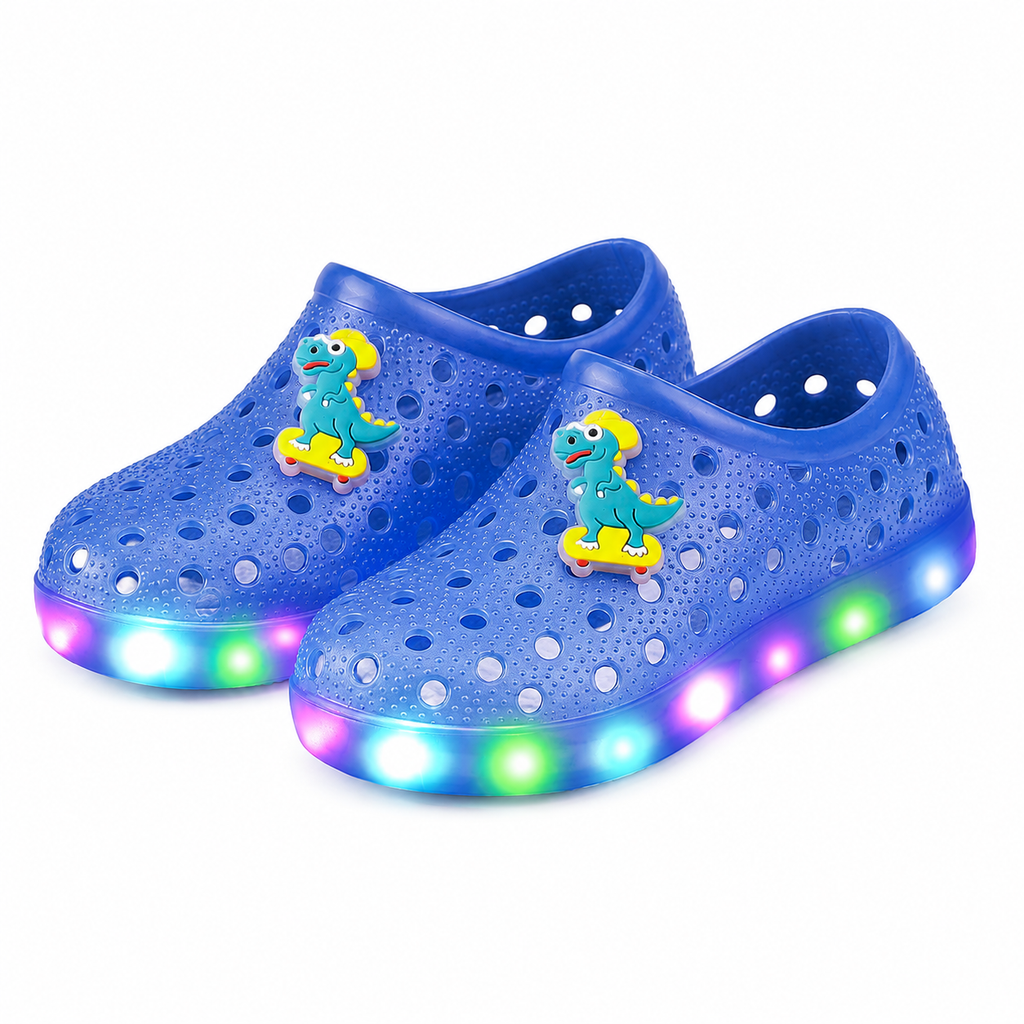 YUNICUS Toddler Girls’ Clear Light-Up Jelly Shoes with Dinosaur Charm and Breathable Holes