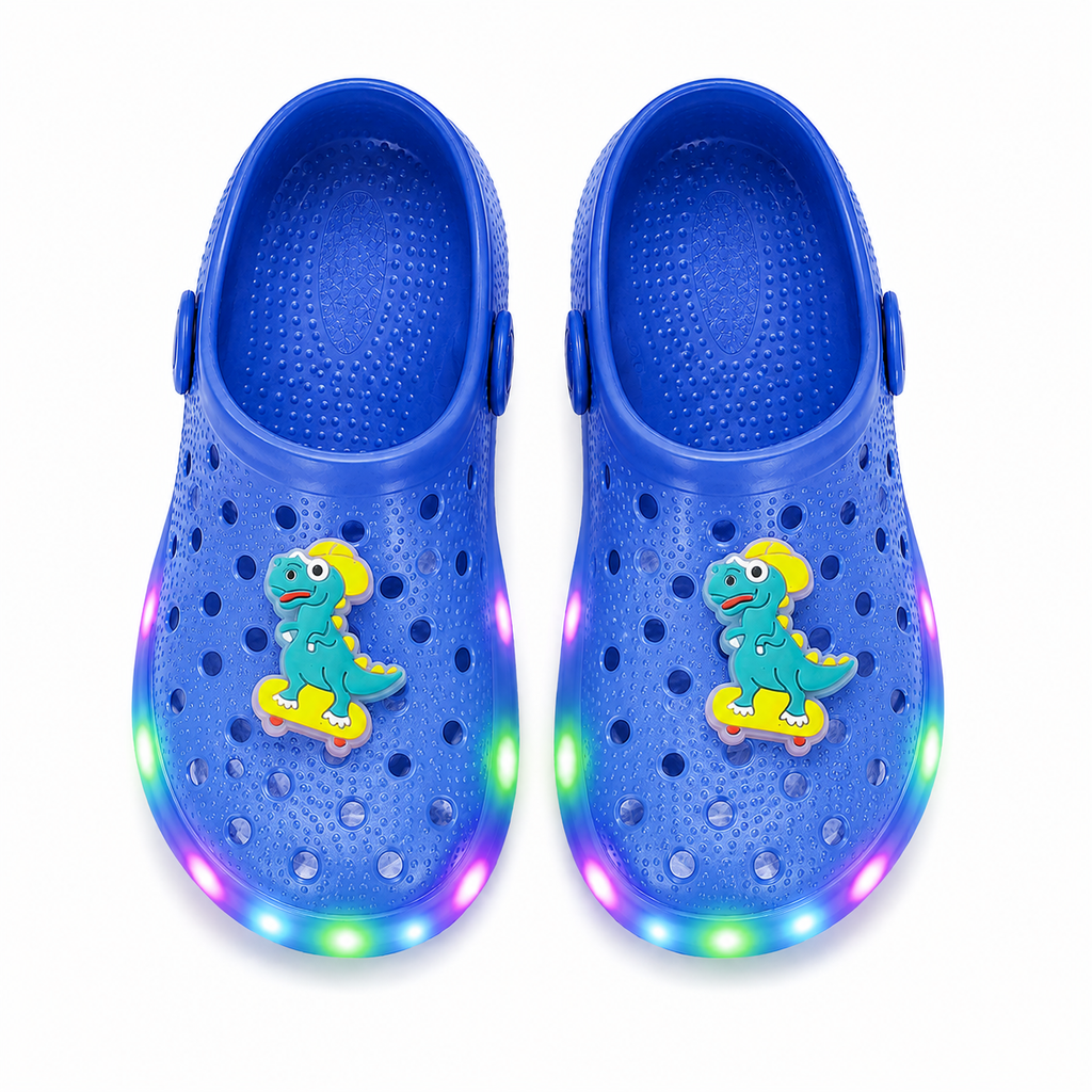 YUNICUS Toddler Girls’ Clear Light-Up Jelly Shoes with Dinosaur Charm and Breathable Holes