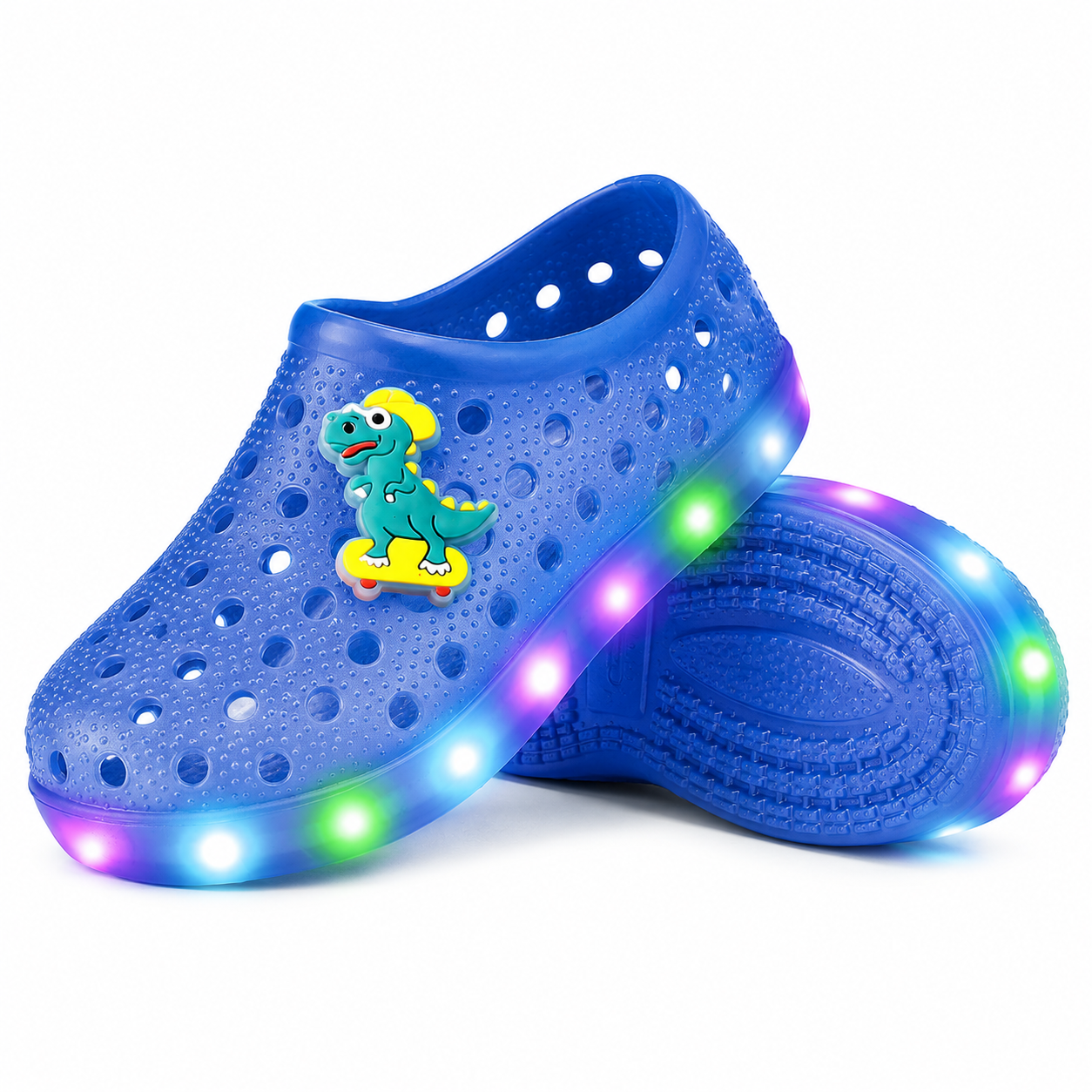 YUNICUS Toddler Girls’ Clear Light-Up Jelly Shoes with Dinosaur Charm and Breathable Holes