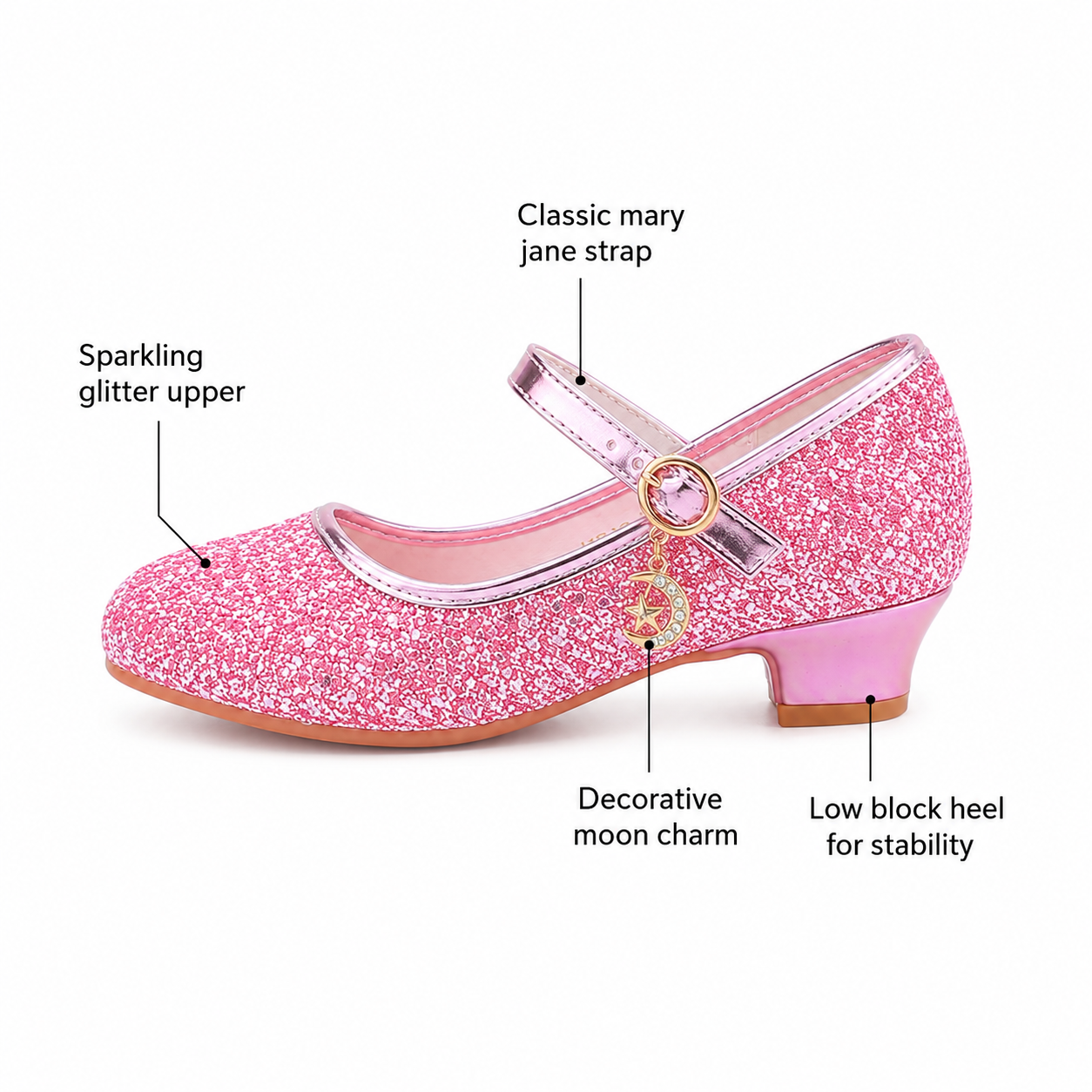 ALPHELIGANCE Girls Sparkle Mary Jane Princess Dress Shoes – Glitter Party Flats