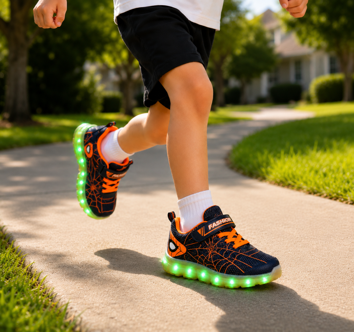 YUNICUS Kids LED Light Up Shoes – Spider Web USB Rechargeable Sneakers