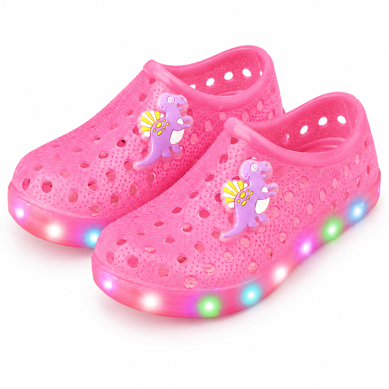 YUNICUS Toddler Girls’ Clear Light-Up Jelly Shoes with Dinosaur Charm and Breathable Holes